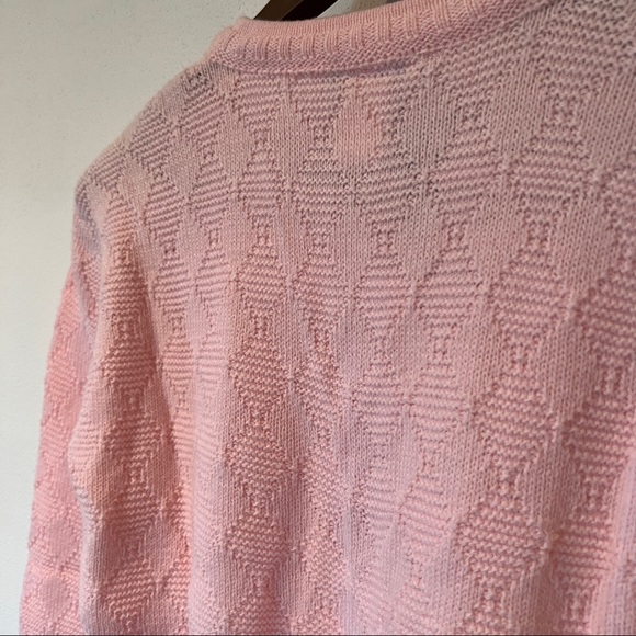 Vintage Pink Diamond Textured Button Up Cardigan Size S Spring Coquette Ballet - Picture 8 of 9